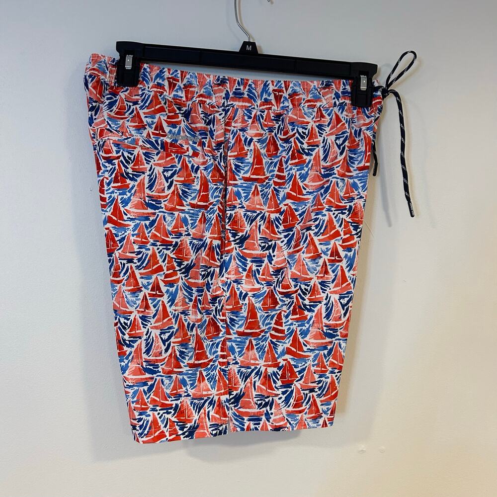 LANDS END Sz M Volly Swim Shorts 8” Inseam UPF 50 Hydro Liner Recycled Poly Vaca